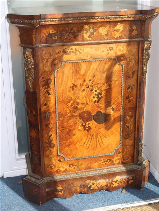 A Victorian walnut and marquetry pier cabinet, H.107cm